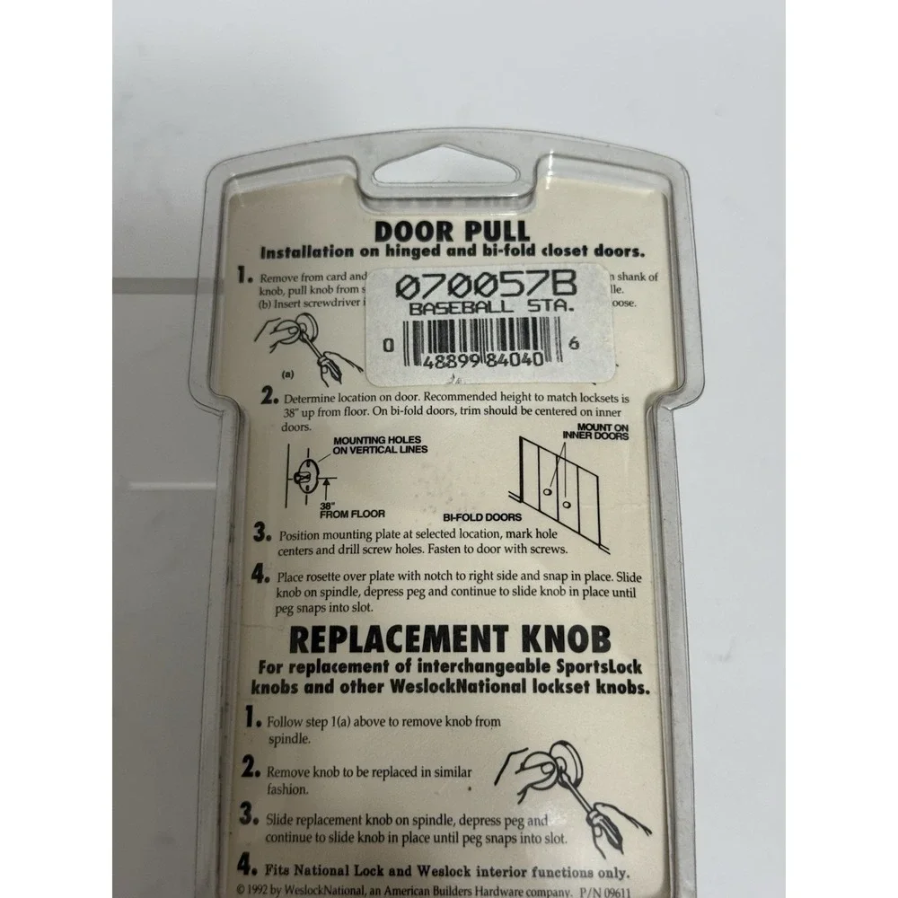 VTG, BASEBALL  Novelty Door Pull/ Hook. Westlock National Sports. Sealed